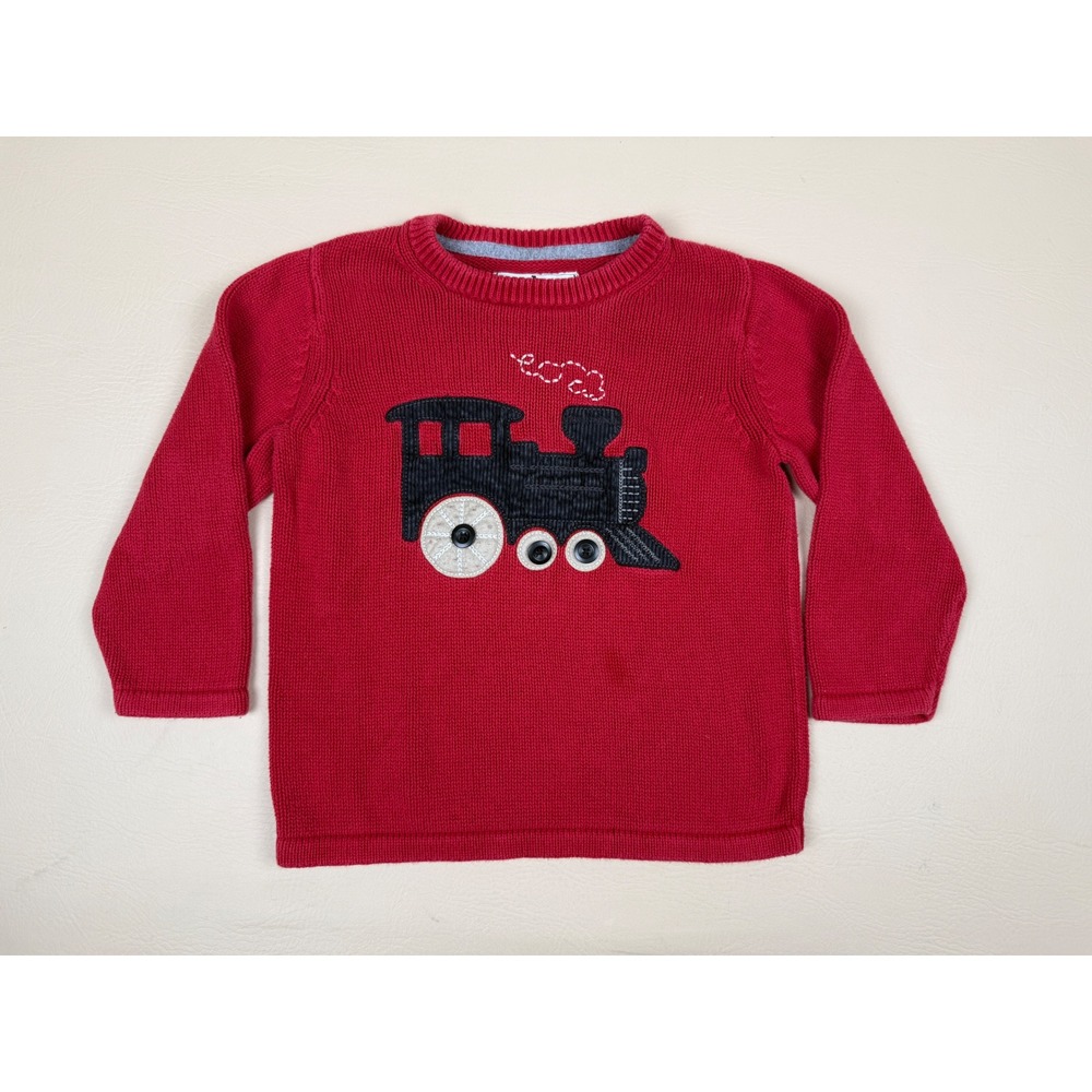 OshKosh 4 Sweater Vintage 90s Train Locomotive Cotton Knit Red Applique